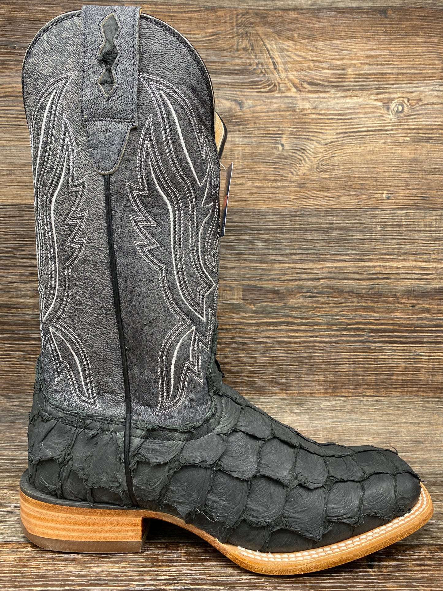 ddb0381 Men's Matte Black Genuine Pirarucu Western Boots by Durango