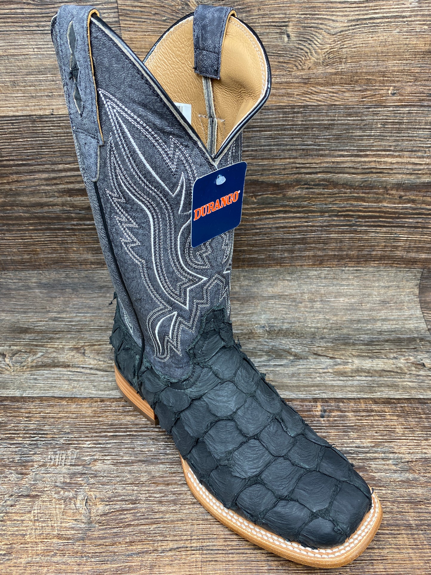 ddb0381 Men's Matte Black Genuine Pirarucu Western Boots by Durango