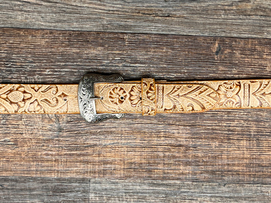 6152h Tan Tooled Leather Belt by Cowtown