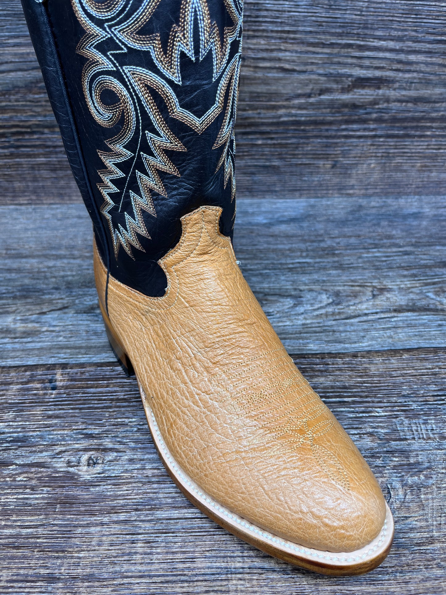 87u Men's Round Toe Genuine Smooth Ostrich Western Boot in Tan by Cowtown