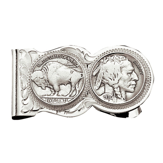 mcl50 Buffalo Indian Nickel Scalloped Money Clip by Montana Silversmiths