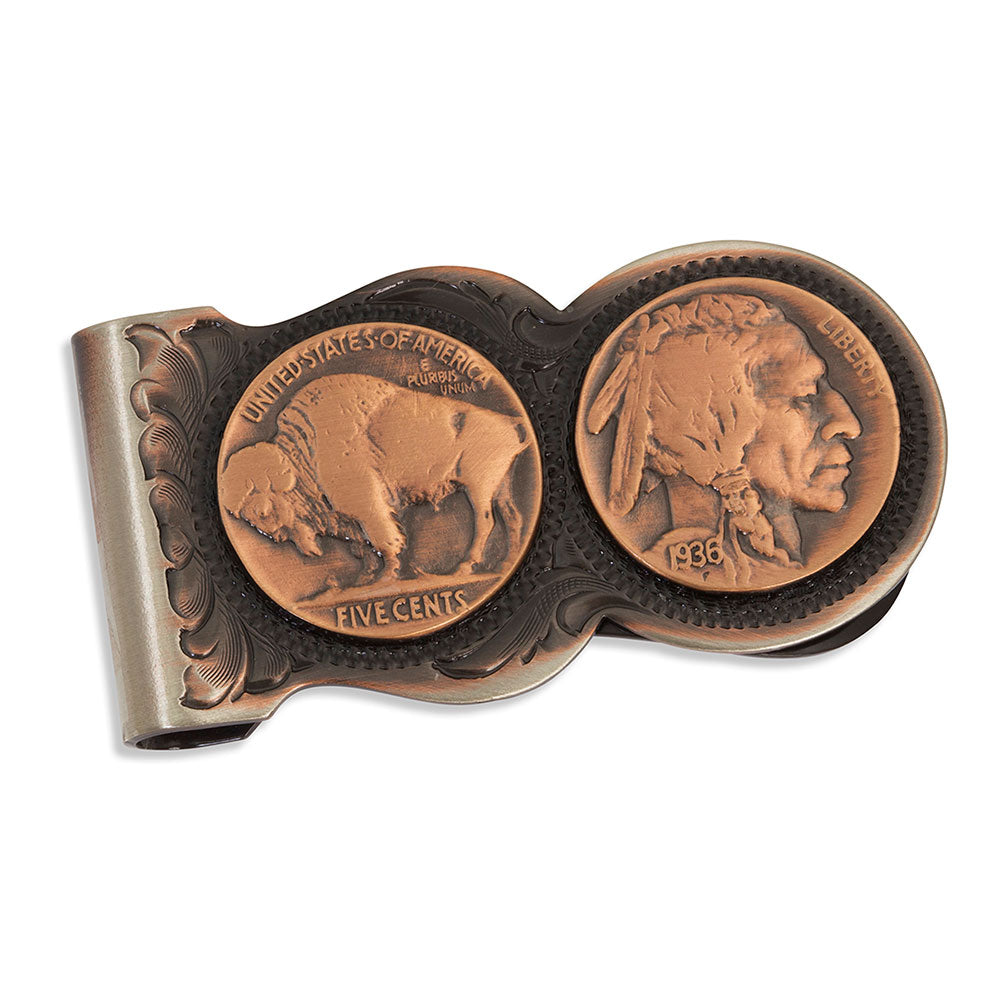 mcl50cbb Scalloped Vintage Bronze Buffalo Nickel Money Clip by Montana Silversmiths