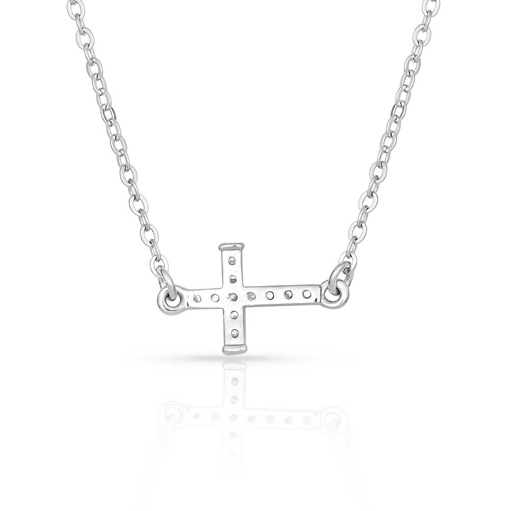 nc1510 Quiet Faith, Tiny Crystal Cross Choker Necklace by Montana Silversmiths