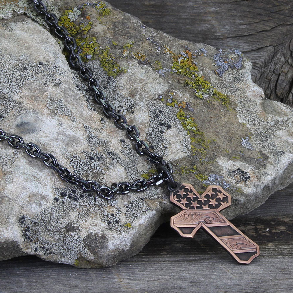 nc3771blb Faded Glory Cross Necklace by Montana Silversmiths