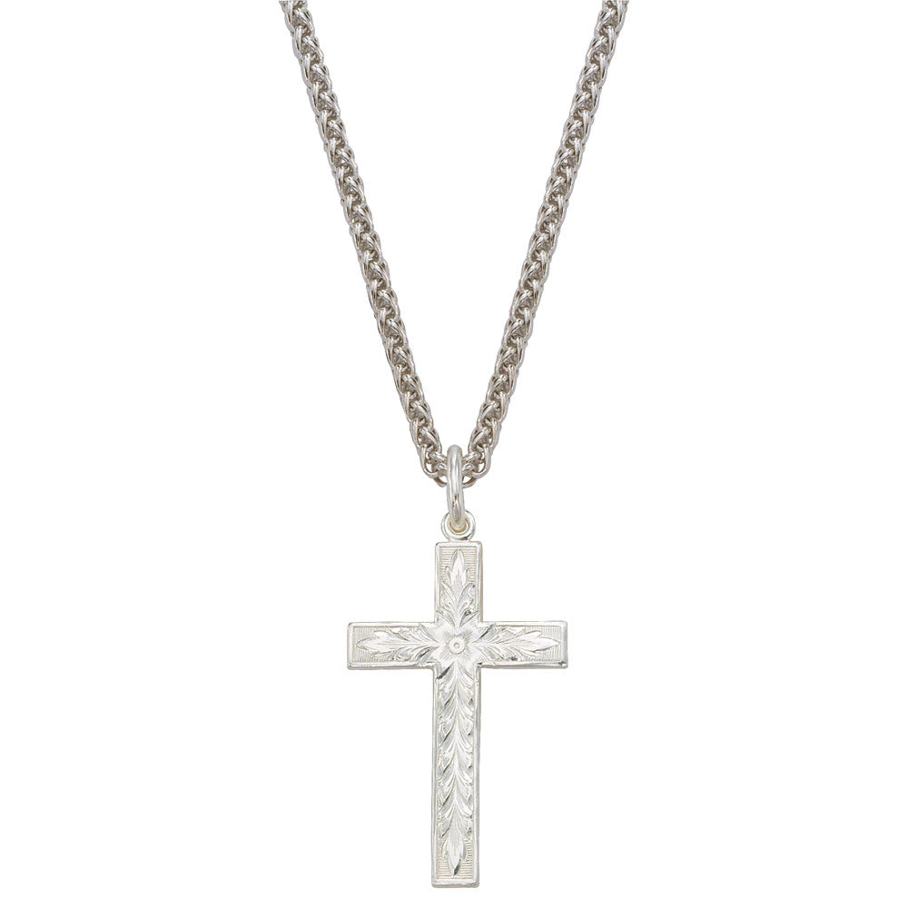 nc61627 Silver Engraved Cross Necklace by Montana Silversmiths