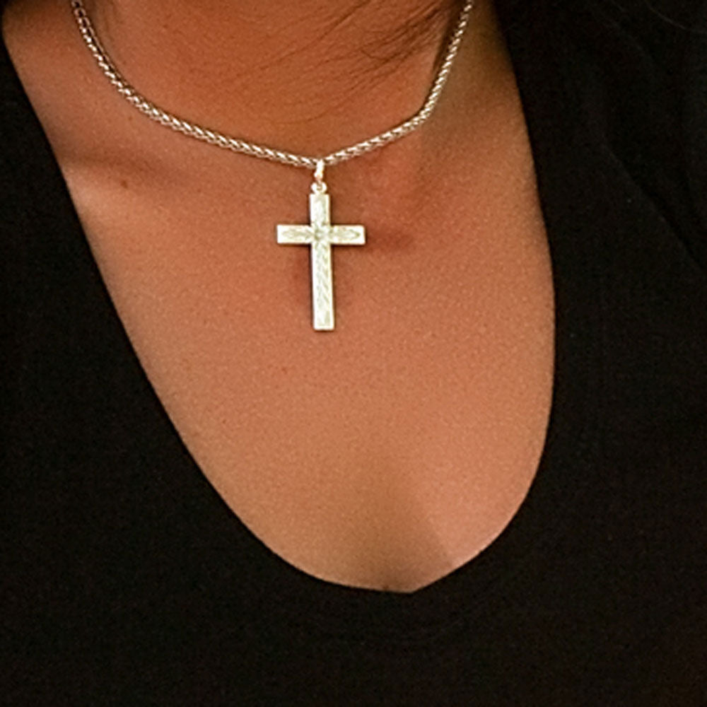 nc61627 Silver Engraved Cross Necklace by Montana Silversmiths